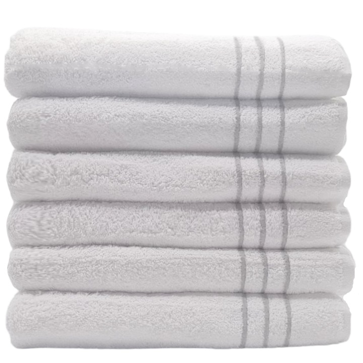 Set 10 prosoape pufoase de corp, hoteliere, premium, StarFashion, 70x140 cm, 100% bumbac, 450 gr, colectia "Elegant Grey", albe