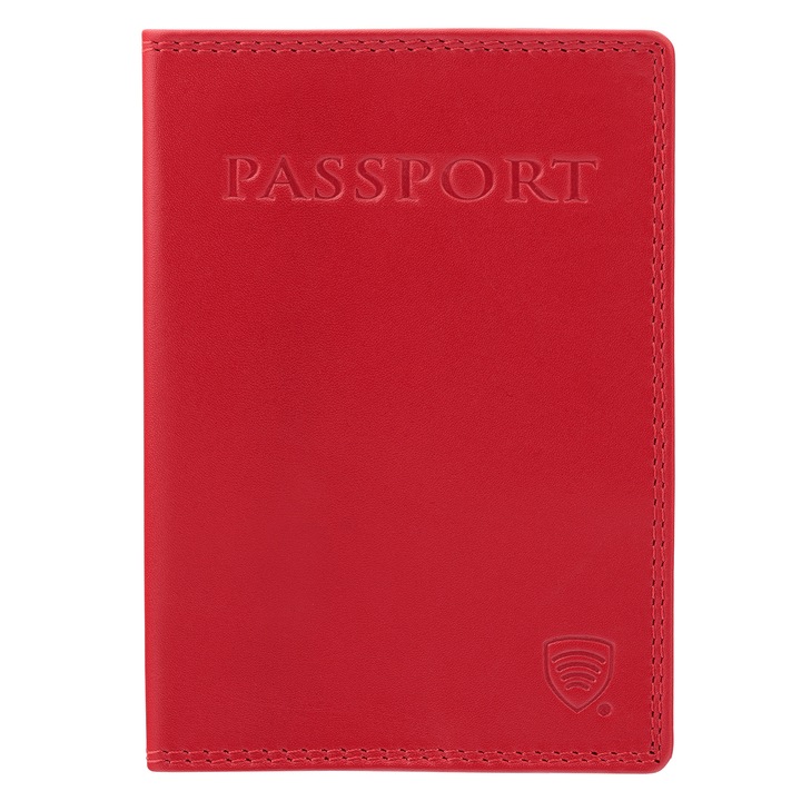 Coperta Pasaport Protectie RFID STOP din Piele Naturala, Koruma, SM-991PR, Rosu
