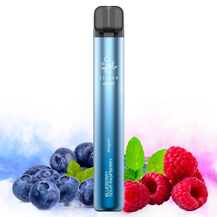 Kit Tigara Electronica Elf Bar 600 V2 - Blueberry Sour Raspberry, 2ml, 20mg/ml nicotina, autonomie pana la 600 pufuri