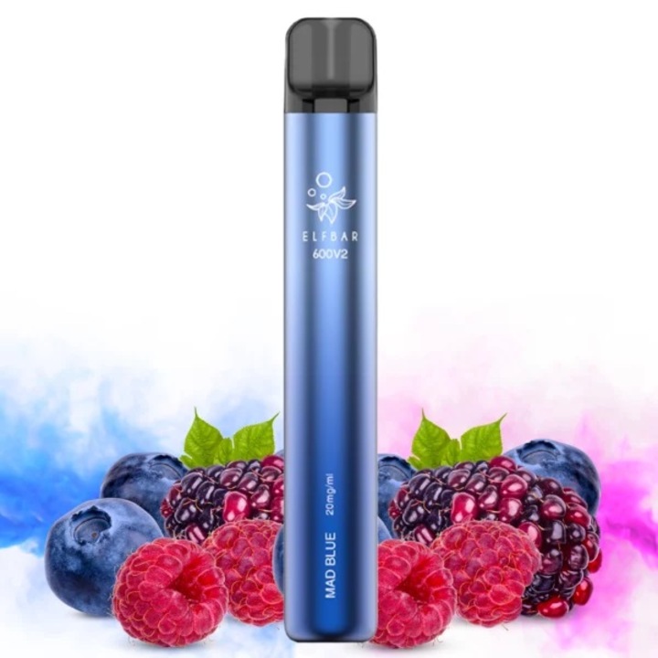 Kit Tigara Electronica Elf Bar 600 V2 - Mad Blue, 2ml, 20mg/ml nicotina, autonomie pana la 600 pufuri