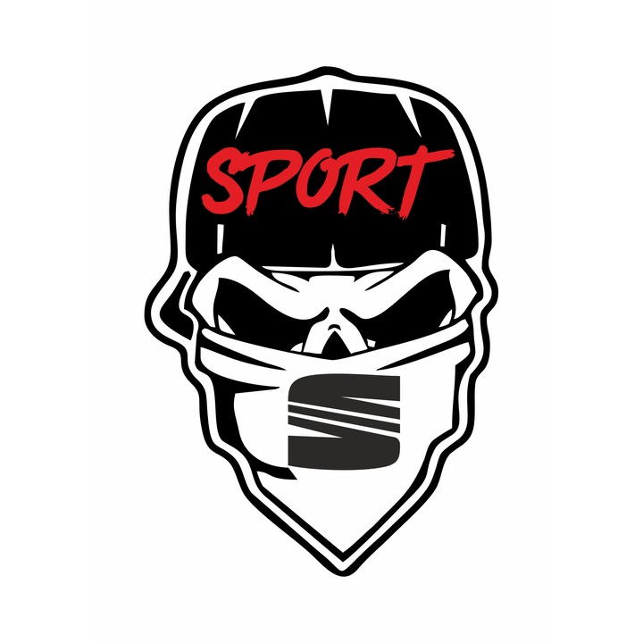 Sticker auto seat sport Skull gangster, 20x13,8 cm, negru-rosu