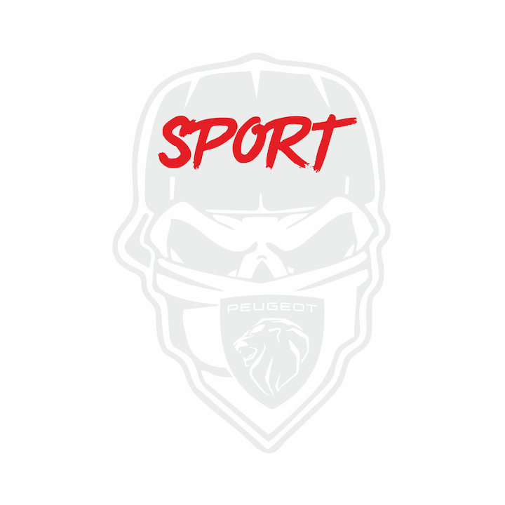 Sticker auto peugeot sport Skull gangster, 20x13,8 cm, alb-rosu