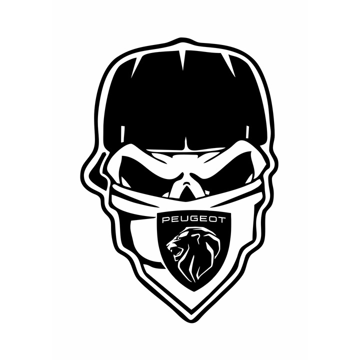Sticker auto peugeot Skull gangster, 20x13,8 cm, negru