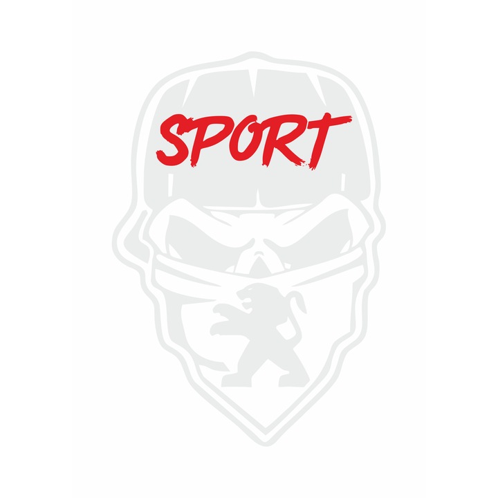 Sticker auto peugeot sport Skull gangster, 20x13 cm, alb-rosu