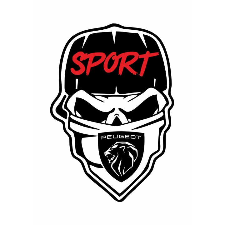 Sticker auto peugeot sport Skull gangster, 20x13,8 cm, negru-rosu