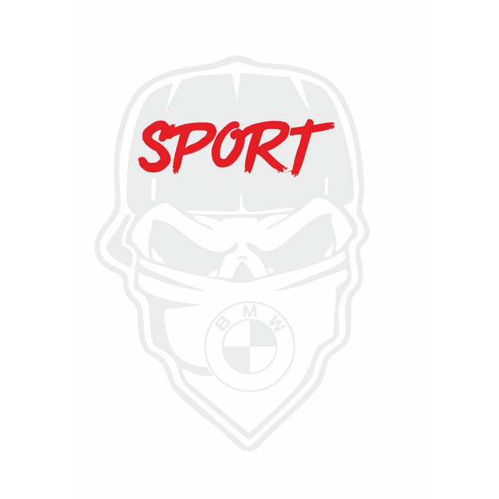 Sticker auto BMW sport Skull gangster, 20x13,8 cm, alb-rosu