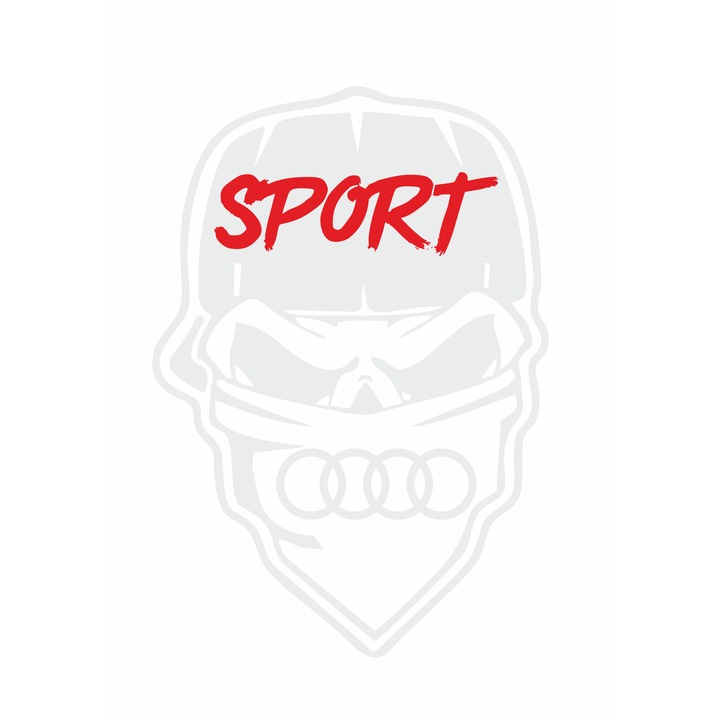 Sticker auto AUDI sport Skull gangster, 20x13,8 cm, alb-rosu