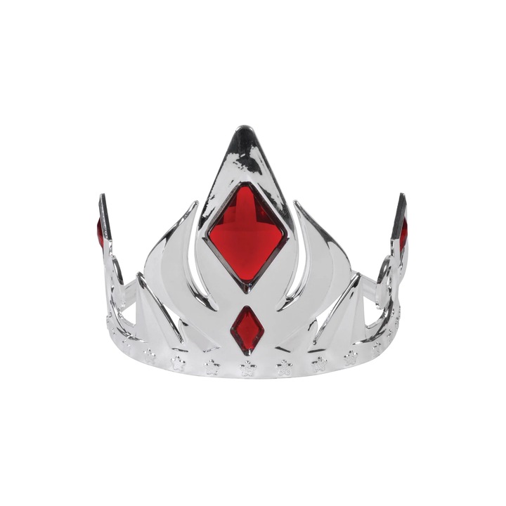 Coronita de printesa pentru copii, Plastic, Argintiu, pietre rosii