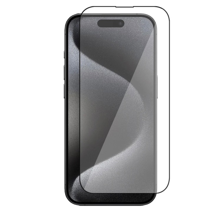Стъклен протектор, Съвместим с iPhone 15 Pro Max, Military Hardness Protection, HD Clarity, Бърз монтаж, Full Glue, Против надраскване, Без пръстови отпечатъци, Черен