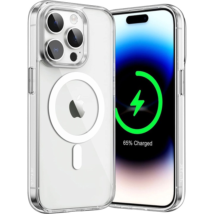 Калъф MagSafe, съвместим с Apple iPhone 15 Pro, Easy Snap-On, Защита на камерата, Повдигнати ръбове, Магнитна приставка, Броня, съвместима с безжично зареждане MagSafe, Прозрачен