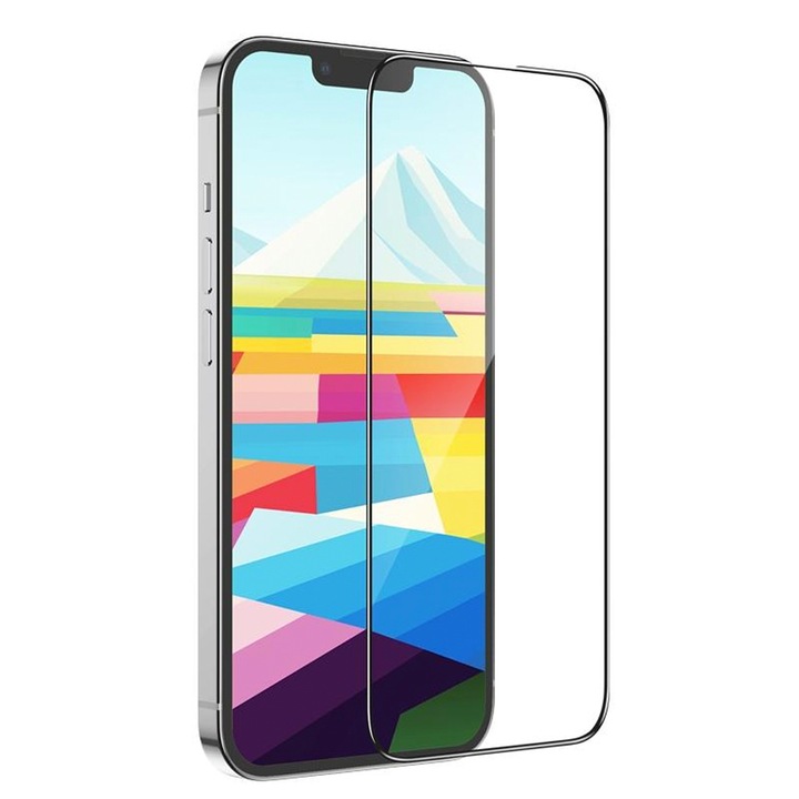 Üvegfólia iPhone 15-höz, Komando Kombat Protect, Ultra vékony, nagy felbontású, sima felület, teljes ragasztó, teljes burkolat, fekete