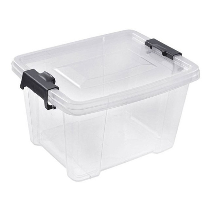 Cutie de depozitare din plastic, transparenta, cu capac si manere, 12 l, 34.8x28x21.6 cm