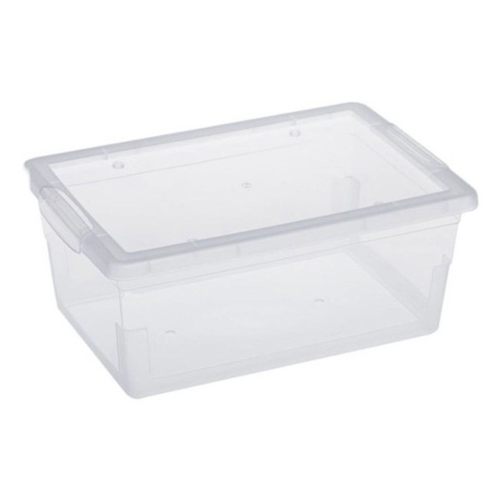 Set 6 cutii de depozitare cu capac, din plastic transparent, 4 l, 27x18.5x11 cm