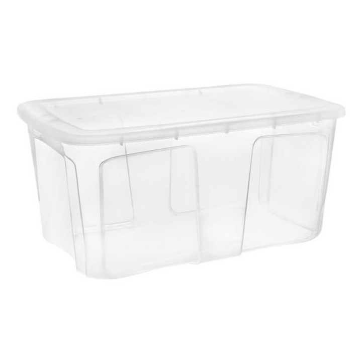 Set 6 cutii de depozitare din plastic transparent, cu capac, 52 l, 61x41x27 cm