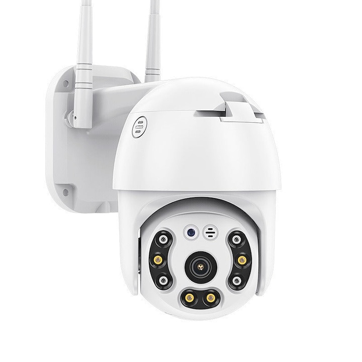 WIFI biztonsági kamera ONVIF CS-IP66 beltéri/kültéri, 4X zoom, vízálló, 5MP, kétirányú kommunikáció, mozgásérzékelő, fehér