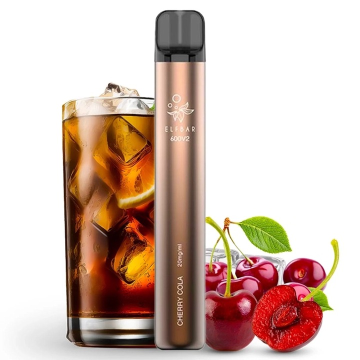 Kit Tigara Electronica Elf Bar 600 V2 - Cherry Cola, 2ml, 20mg/ml nicotina, autonomie pana la 600 pufuri