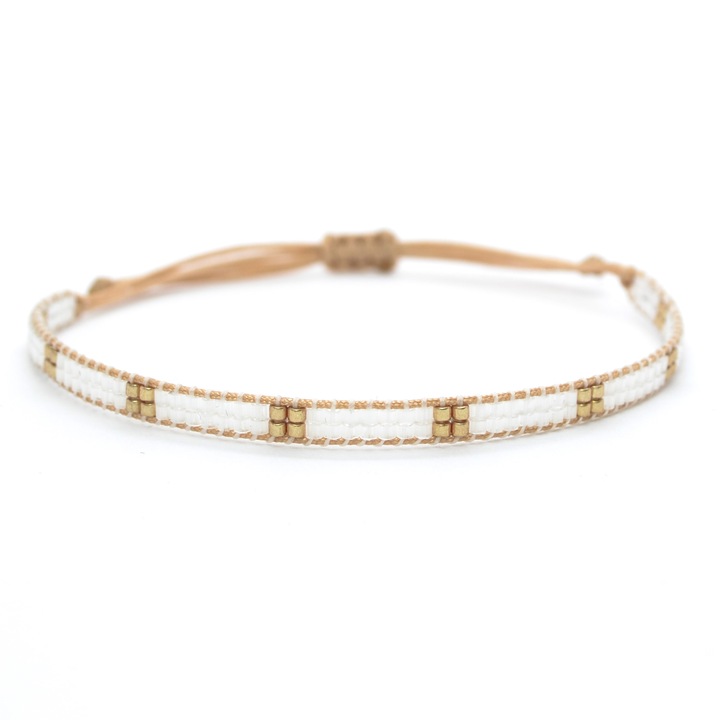 Bratara Glass White dama, realizata manual din margele Miyuki, reglabila, LUST Bracelets