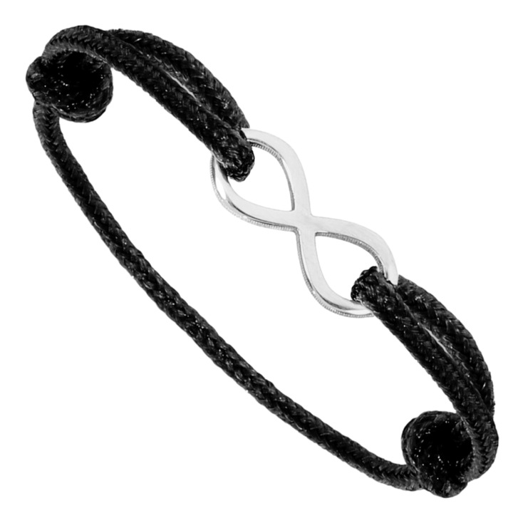 925 ezüst zsinór és végtelen gyűrű, GlassIdeas, Infinite Love Ring, fehér ródium bevonat, állítható, fekete ezüst színű
