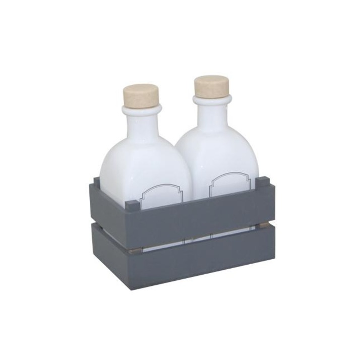 Oliviera RAKI sticla ulei si otet 250cc cu suport ladita gri