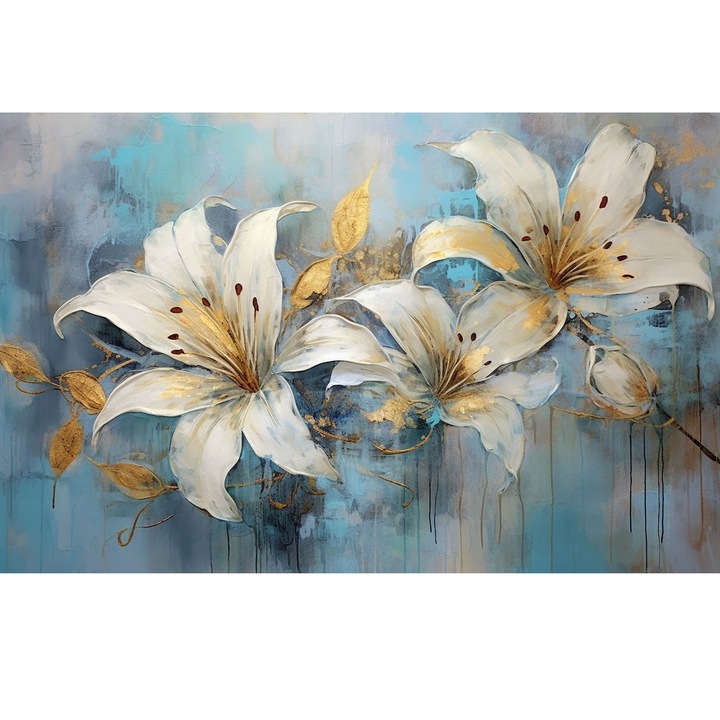 Картина на платно, Абстракция, Цветя, Магнолия, 90x60 см, Дървена рамка, Многоцветен