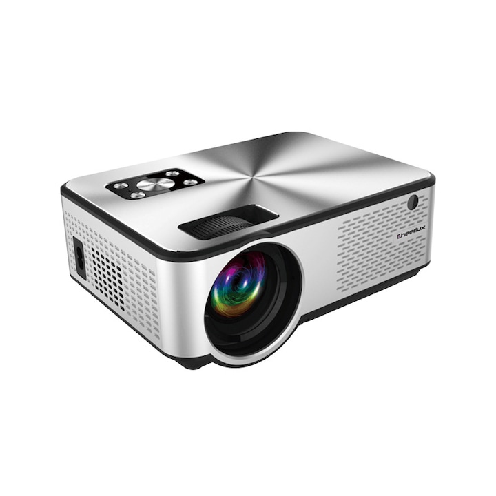 Videoproiector, HD, SIHOiSi, 4 canale RGBB,720 P, 22×8,7 cm, WIFI, 2800 lm, Argintiu/Negru