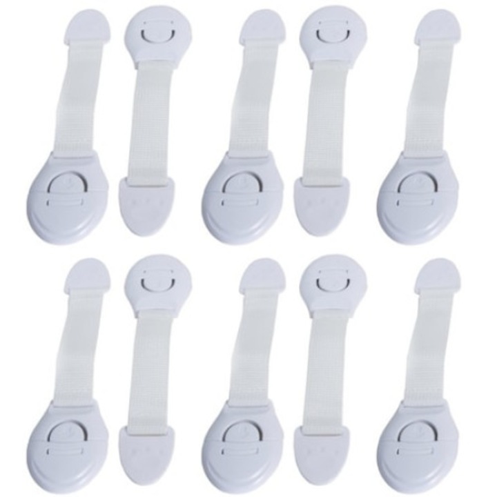 Set 10 sigurante flexibile textile pentru usi si sertare, 20 cm, Alb