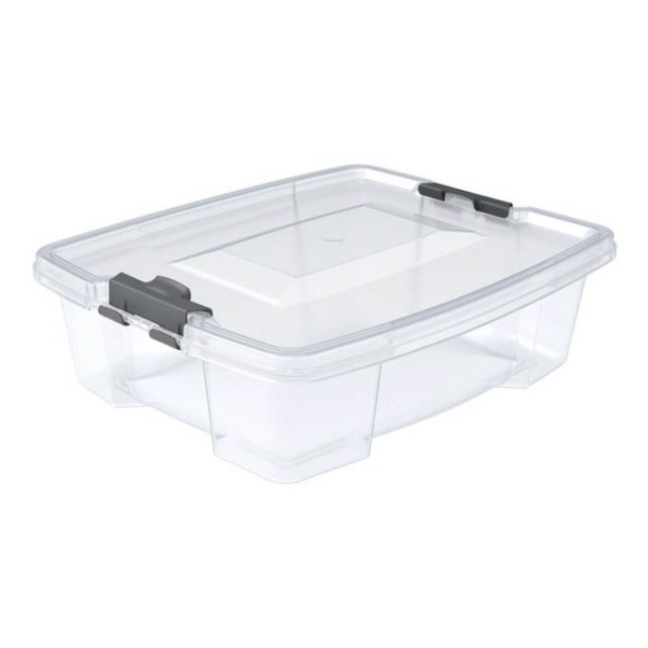 Set 6 cutii de depozitare din plastic transparent cu capac si manere, 1.5 l, 22x18x7 cm