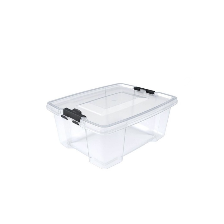 Set 6 cutii de depozitare din plastic transparent, cu capac si manere, 3.5 l, 28x22x9 cm