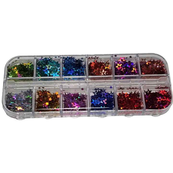 Cutie mix 12 culori decoratiuni unghii Stelute