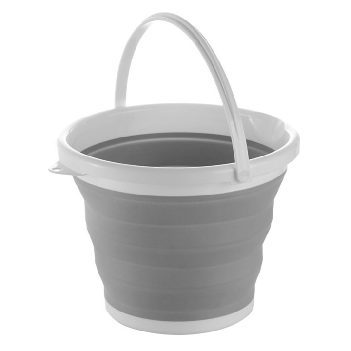 Galeata pliabila, UBX, plastic si silicon, 5 l, alb/gri