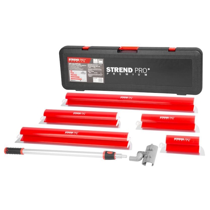 Set 5 gletiere profesionale, inox, cu suport, maner telescopic, geanta, 25, 40, 60, 80, 100 cm, Strend Pro Premium Ergonomic