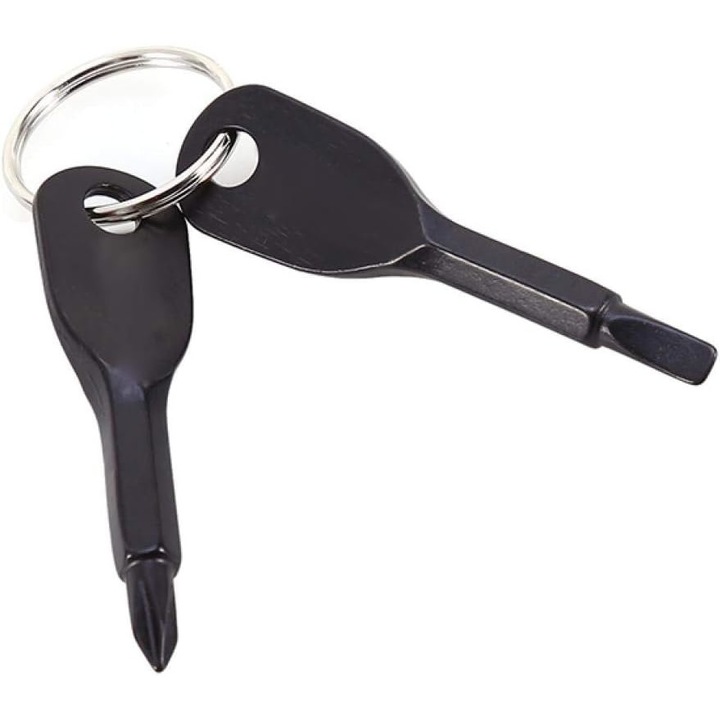 Комплект от 2 ключообразни отвертки, Zola®, плоски/кръстати, неръждаема стомана, черни, 6,2 см