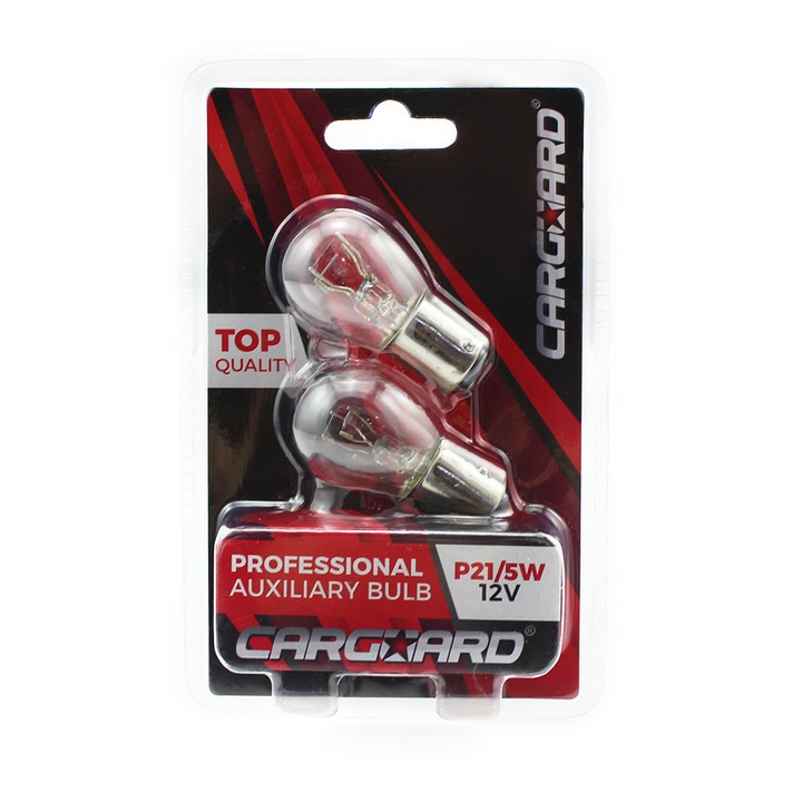 Set 2 becuri P21/5W/BAY15D, 12V, 5W, alb, sticla Quartz, dublu filament