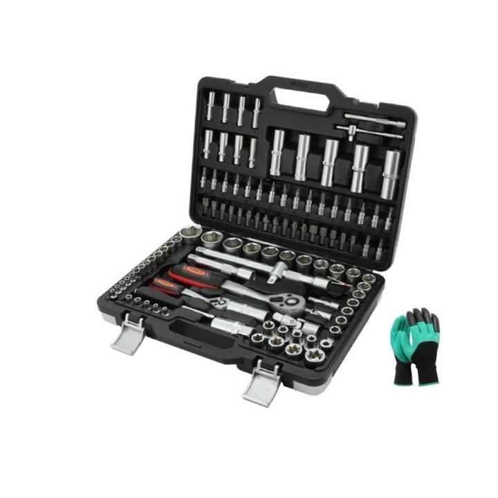 Trusa de chei tubulare Lider, 108 piese, material chrome vanadium, marime 1/2,1/4, manusi