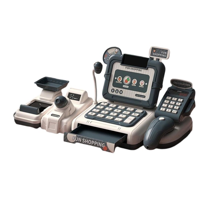 Играчка каса за деца 3+, Darklove, С чекмедже, Продуктов скенер ...