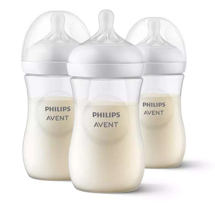 Бебешко шише против колики Philips Avent, Natural Response, 260 ml, 1 месец+, 3 броя, Бяло