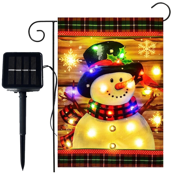 Decoratiune gradina Craciun, Incarcare solara, Metal/Poliester, Multicolor