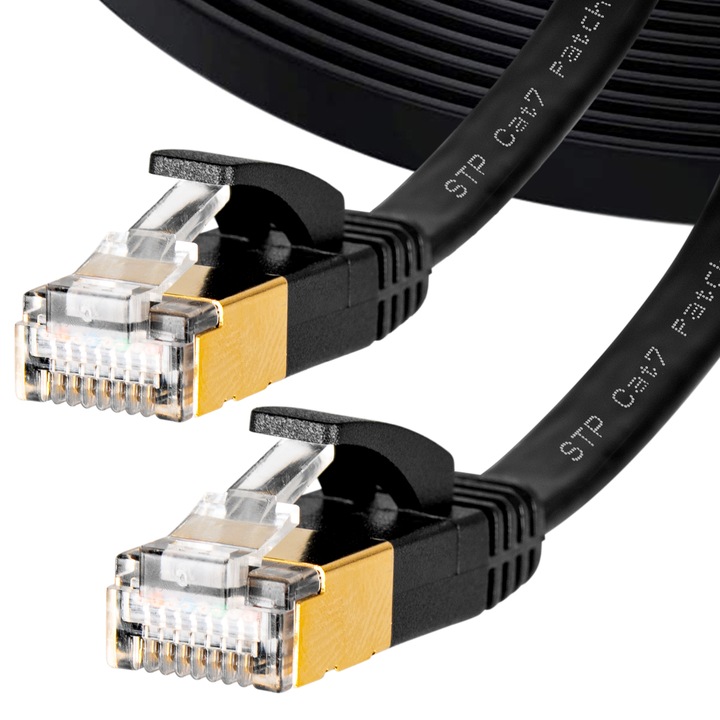 Мрежов кабел Vayox, LAN интернет кабел 15 м, CAT 7, S/FTP Ethernet, RJ45 конектор, широко използван в домашни и промишлени приложения, 40 Gbps, 1000 Mhz, устойчив на атмосферни влияния, UV устойчив за рутер/игри/модем, Черен