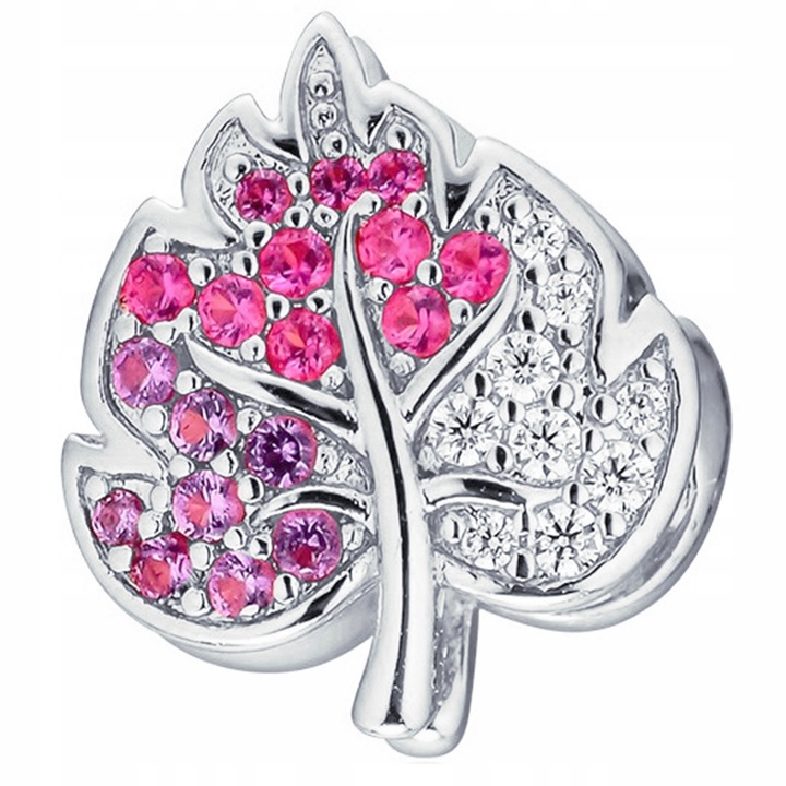 Charm medál, Larezo, ezüst 925, színes cirkónium levél