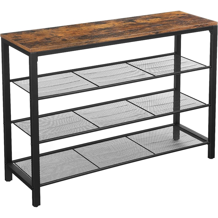 VASAGLE Raft pentru pantofi cu 3 polite, 100x30x72cm, otel, stil industrial, maro rustic si negru