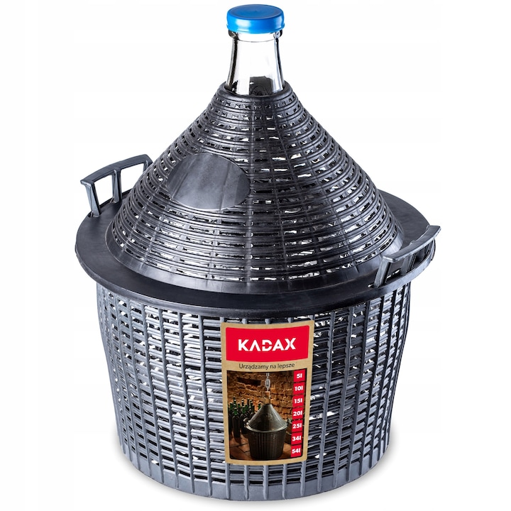 Damigeana de vin Kadax, Sticla, Cos de plastic, 5 l, Negru