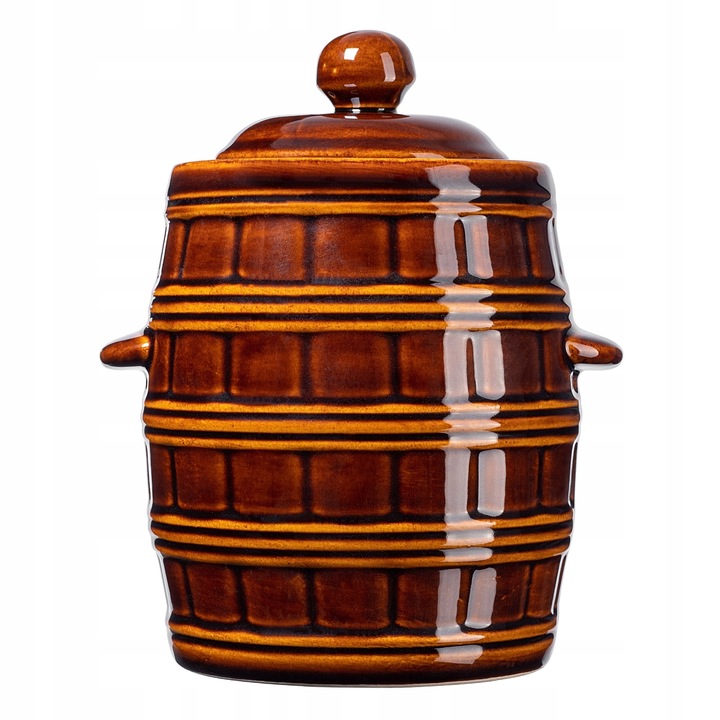 Butoi din ceramica cu guler si capac, Kadax Helios, Maro, 3.2l