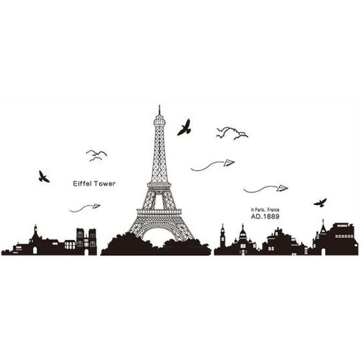 Sticker Decorativ Autoadeziv CCmax, Turnul Eiffel Paris, Negru, Premium, 1850x700 mm