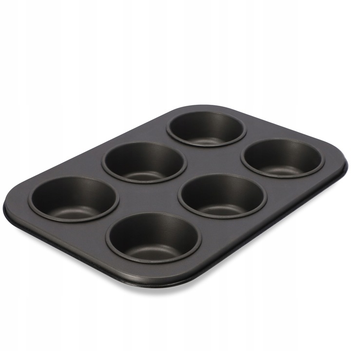 Forma 6 db muffinhoz/pogácsához, Kadax, Fém, Tapadásmentes, Átmérő 6,5 cm, 27 x 19 cm, Fekete