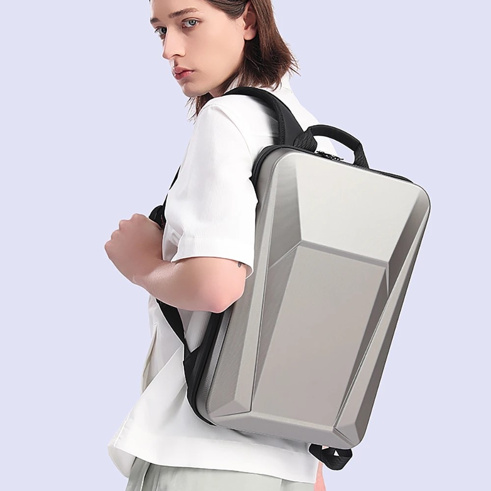Rucsac laptop 15.6" business cu carcasa rigida material EVA impermeabil, sistem antifurt, porturi incarcare USB si tip C, BANGE, 30x8x45 cm, Auriu