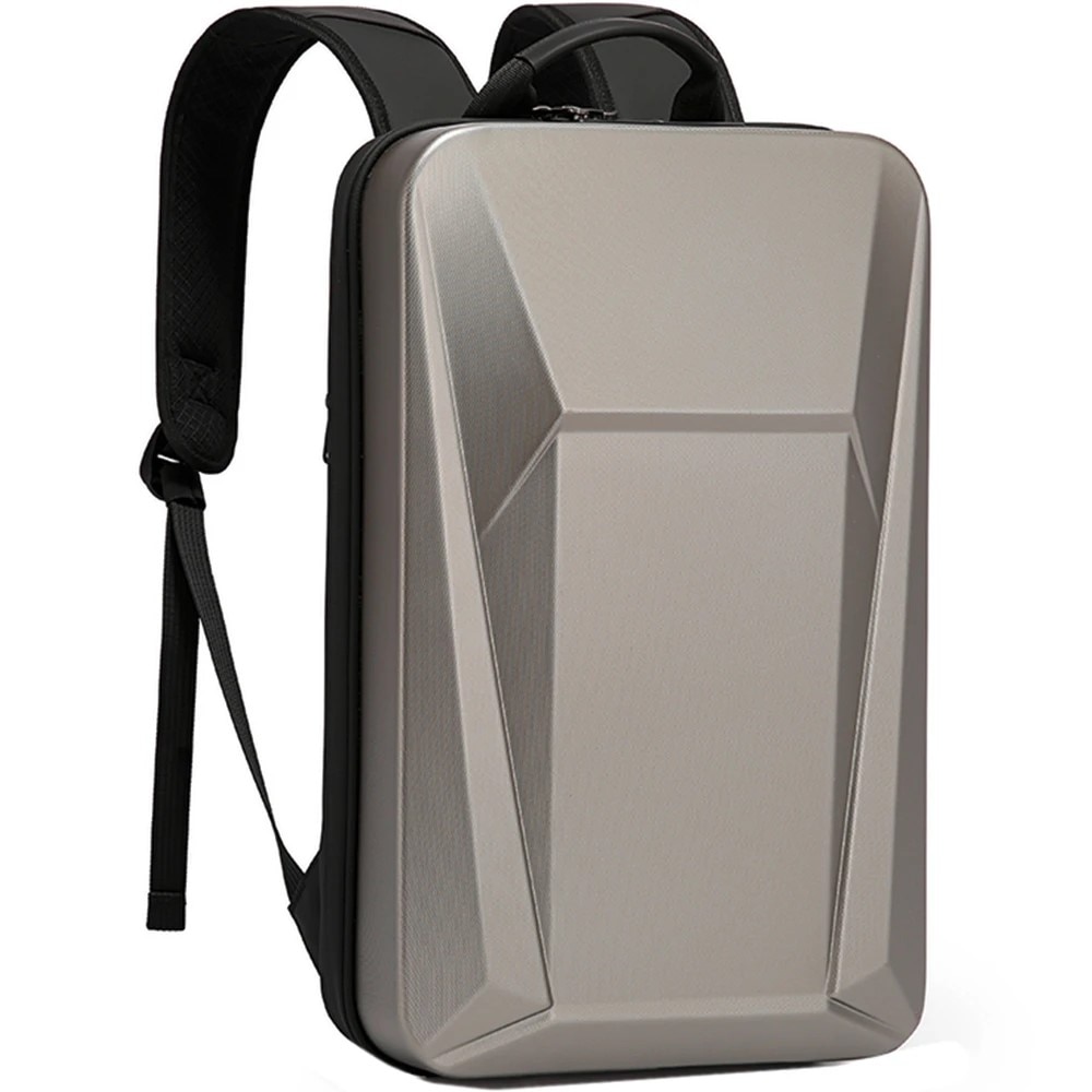 Rucsac laptop 15.6" business cu carcasa rigida material EVA impermeabil, sistem antifurt, porturi incarcare USB si tip C, BANGE, 30x8x45 cm, Auriu