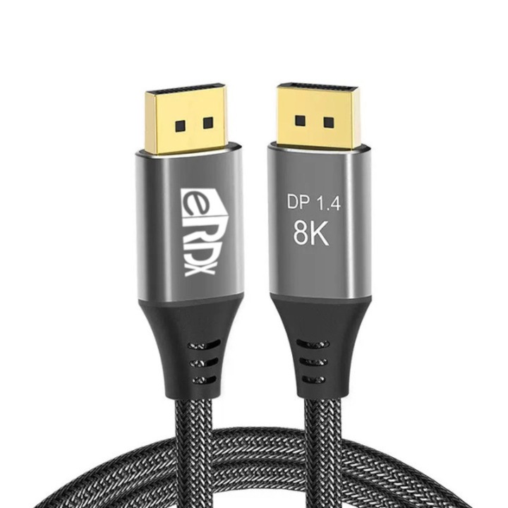 Cablu Video DisplayPort 1.4 eRDX® – 2m, 8K 60Hz, 4K 144Hz, 2K 240Hz, 32.4Gbps, HDR, G-Sync / FreeSync