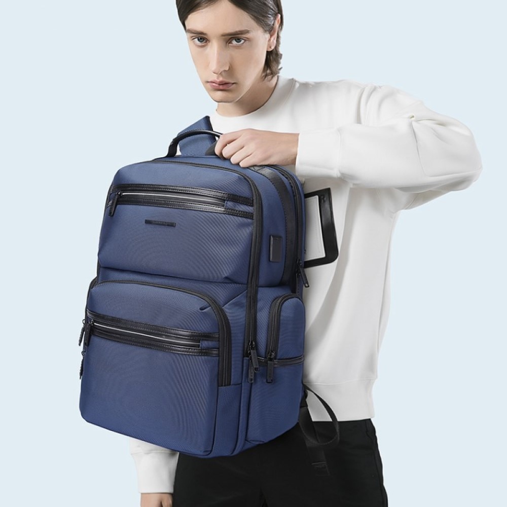 Rucsac laptop 15.6", business, impermeabil cu port USB, BANGE, 46x33x19 cm, Albastru