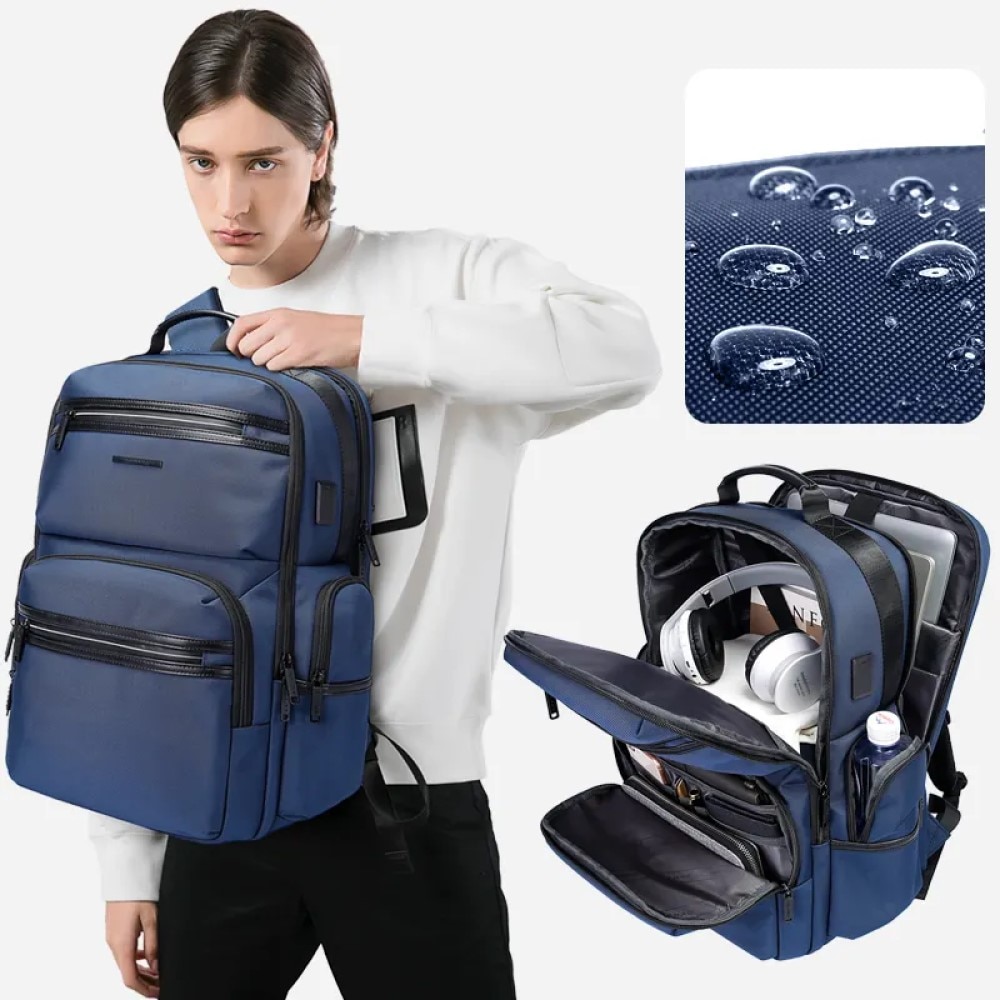 Rucsac laptop 15.6", business, impermeabil cu port USB, BANGE, 46x33x19 cm, Albastru
