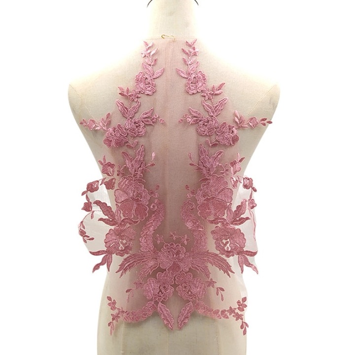 Accesoriu broderie florala, aplicatie decor/confectionare rochie, CRM, 48 x 34 cm, roz